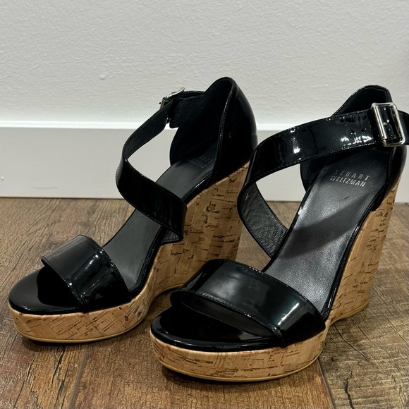 NWOT Stuart Weitzman Black Patent Leather Wedges - Picture 3 of 5